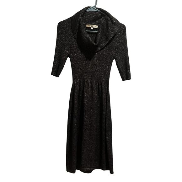 Evan Picone Dresses & Skirts - Evan Picone Sweater Dress Womens Small Black Short Sleeve Knee Length Cowl Neck